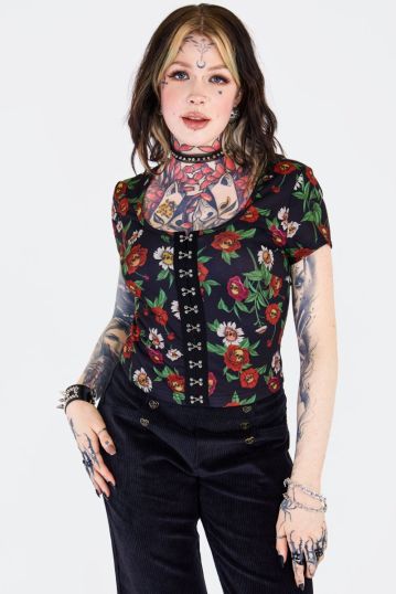 Skull Flower Short Sleeve Top