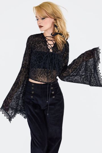 Witchy Black Lace Bell Sleeve Top