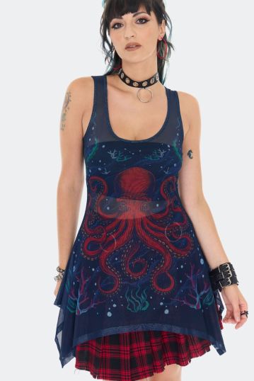 Octopus Mesh Tie Back Tunic Top