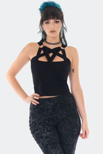 Gothic Pentagram Strap Crop Top