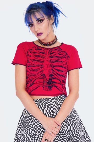 RIBS PRINTED CROPPED T-SHIRT Red
