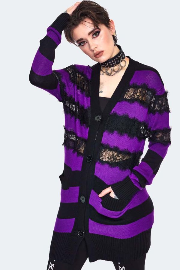 Oversized Stripe Purple Cardigan