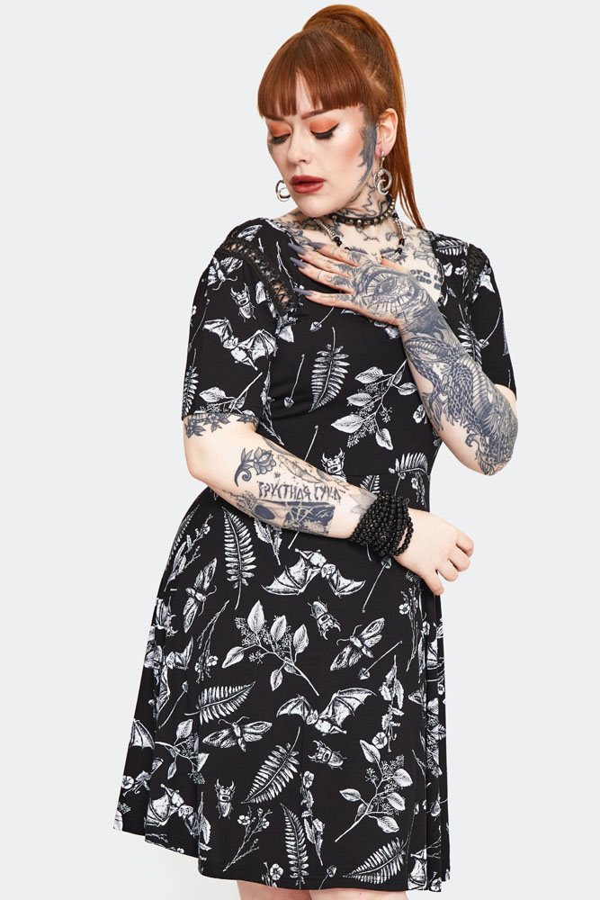 Herbal Bat Print Mini Dress