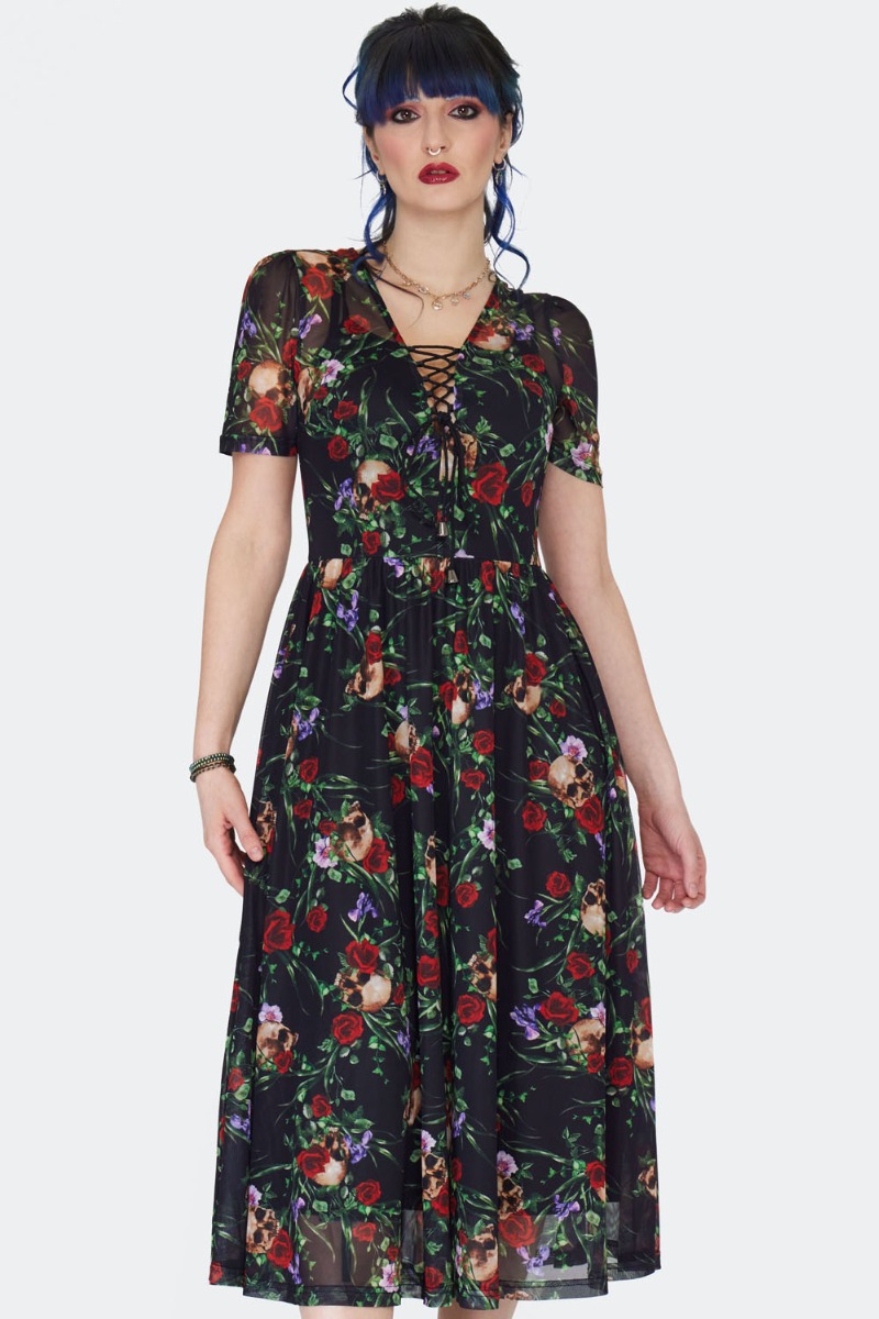Skull In Roses Gothic Midi Dress | Alternative Clothing Store | Gothic,  Punk, Metal, Rock