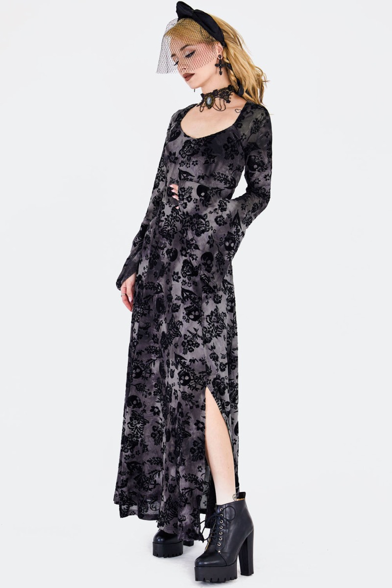 Flocked Skull Maxi Dress