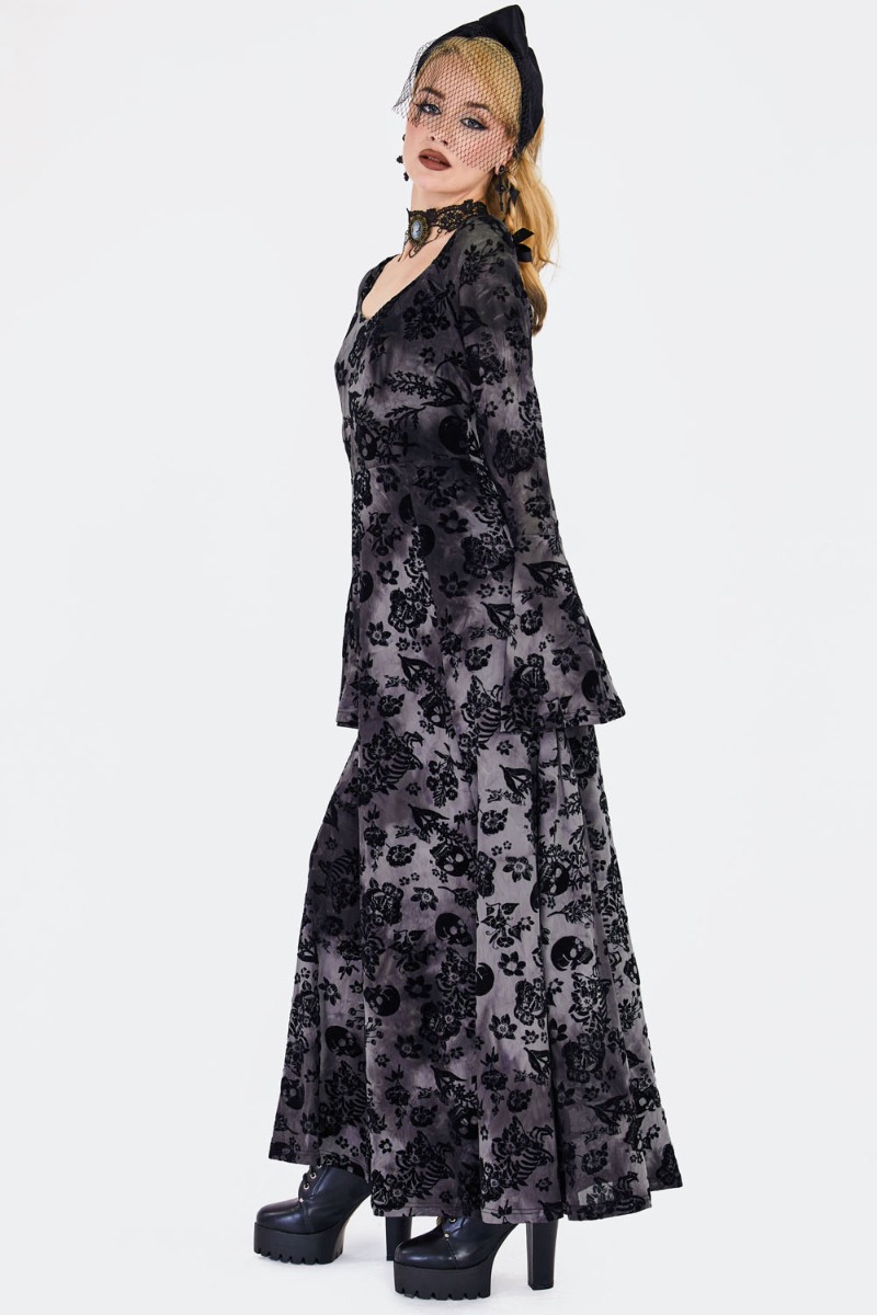Flocked Skull Maxi Dress
