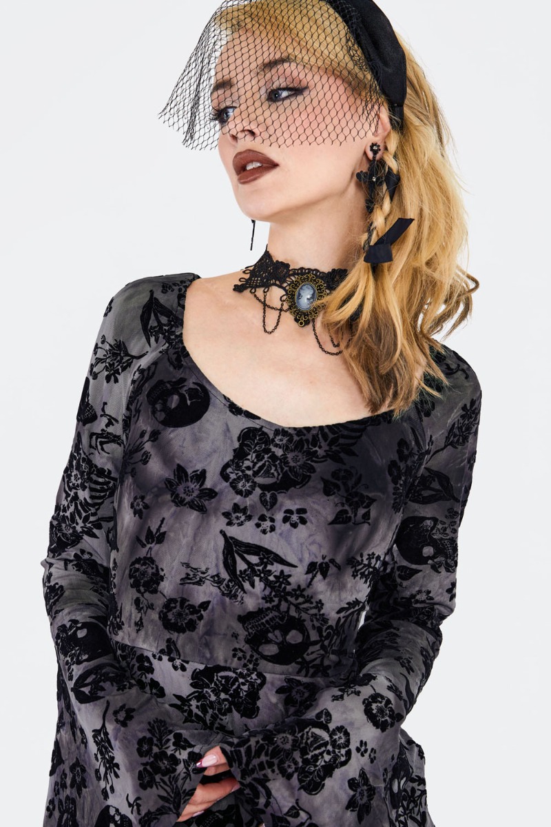 Flocked Skull Maxi Dress