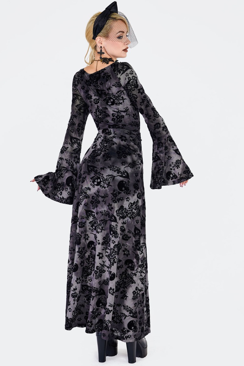 Flocked Skull Maxi Dress