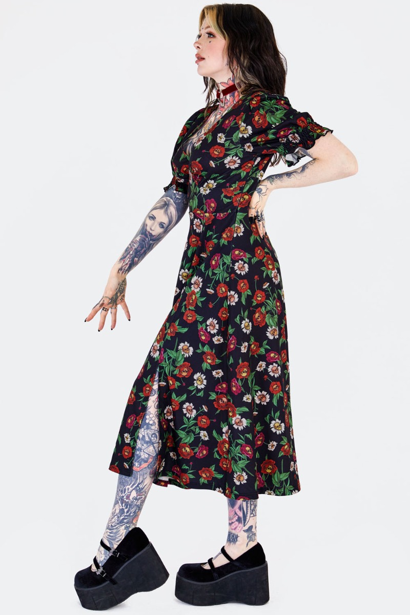 Skull Flower Midi Tea Dress