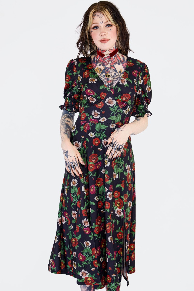 Skull Flower Midi Tea Dress