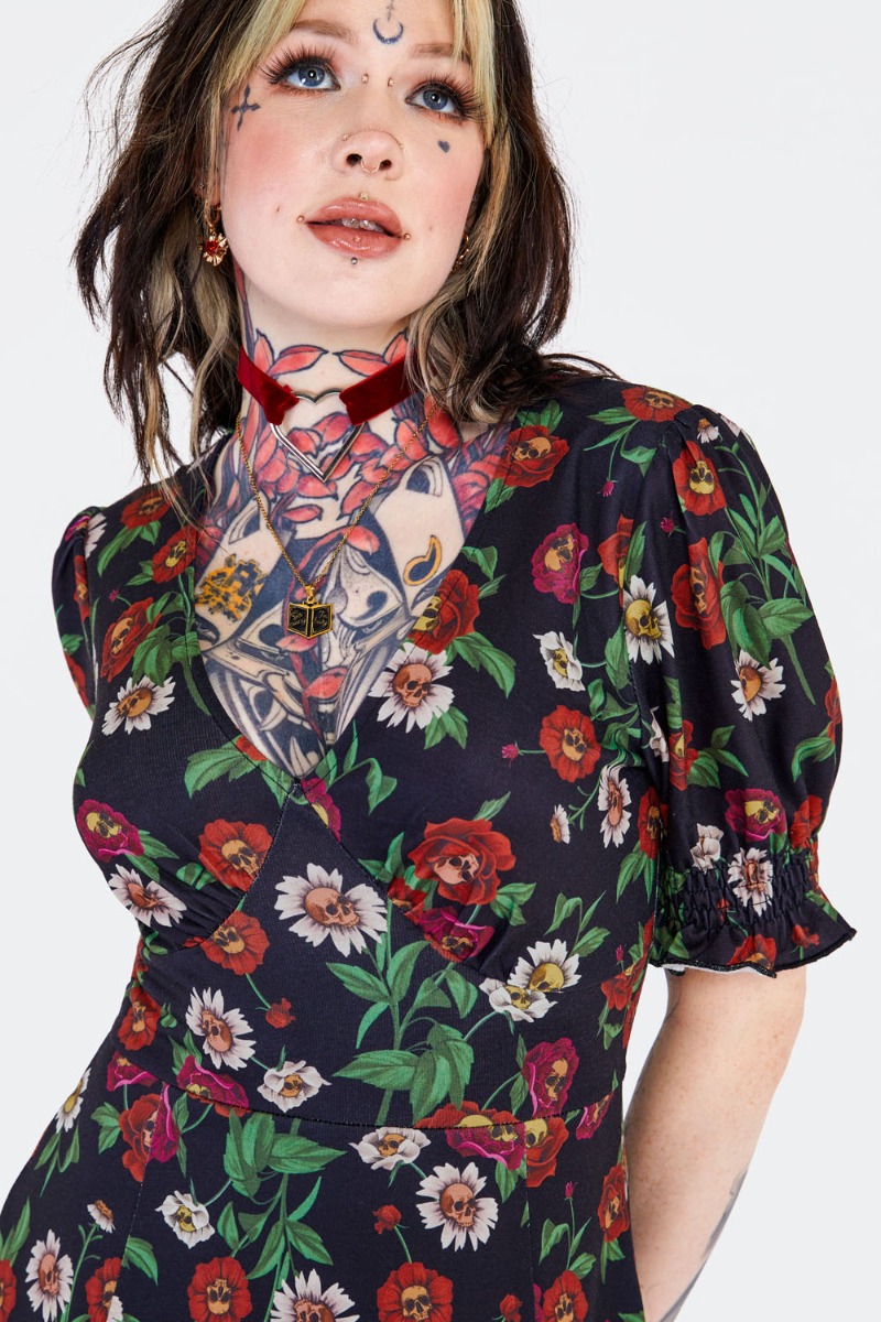 Skull Flower Midi Tea Dress