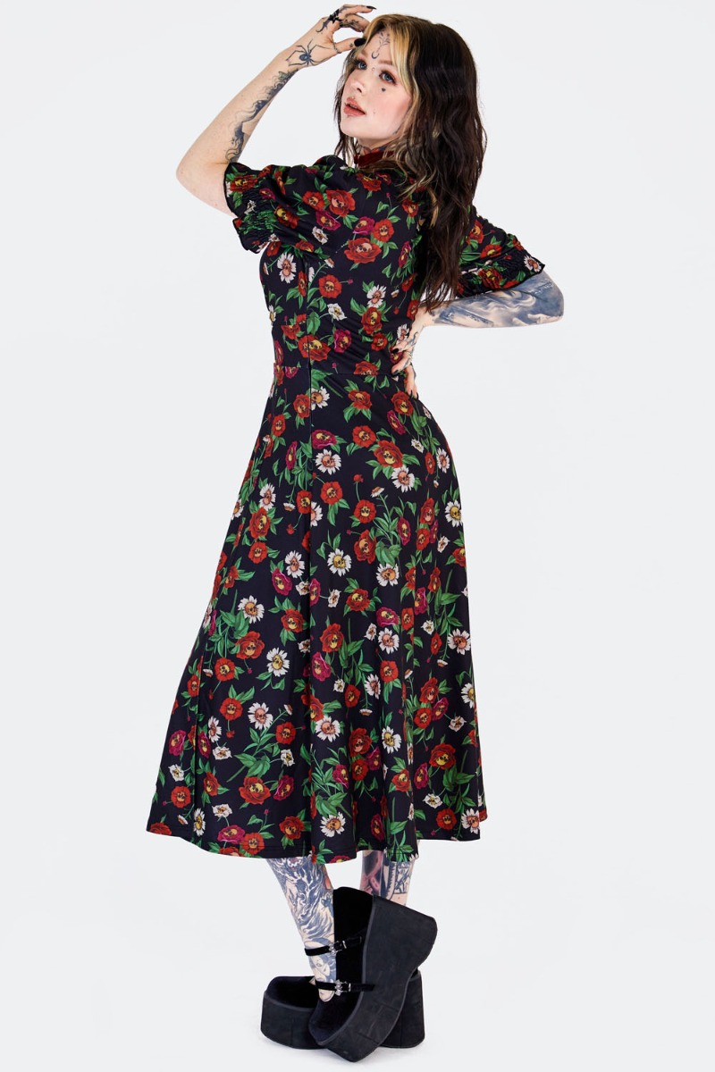 Skull Flower Midi Tea Dress
