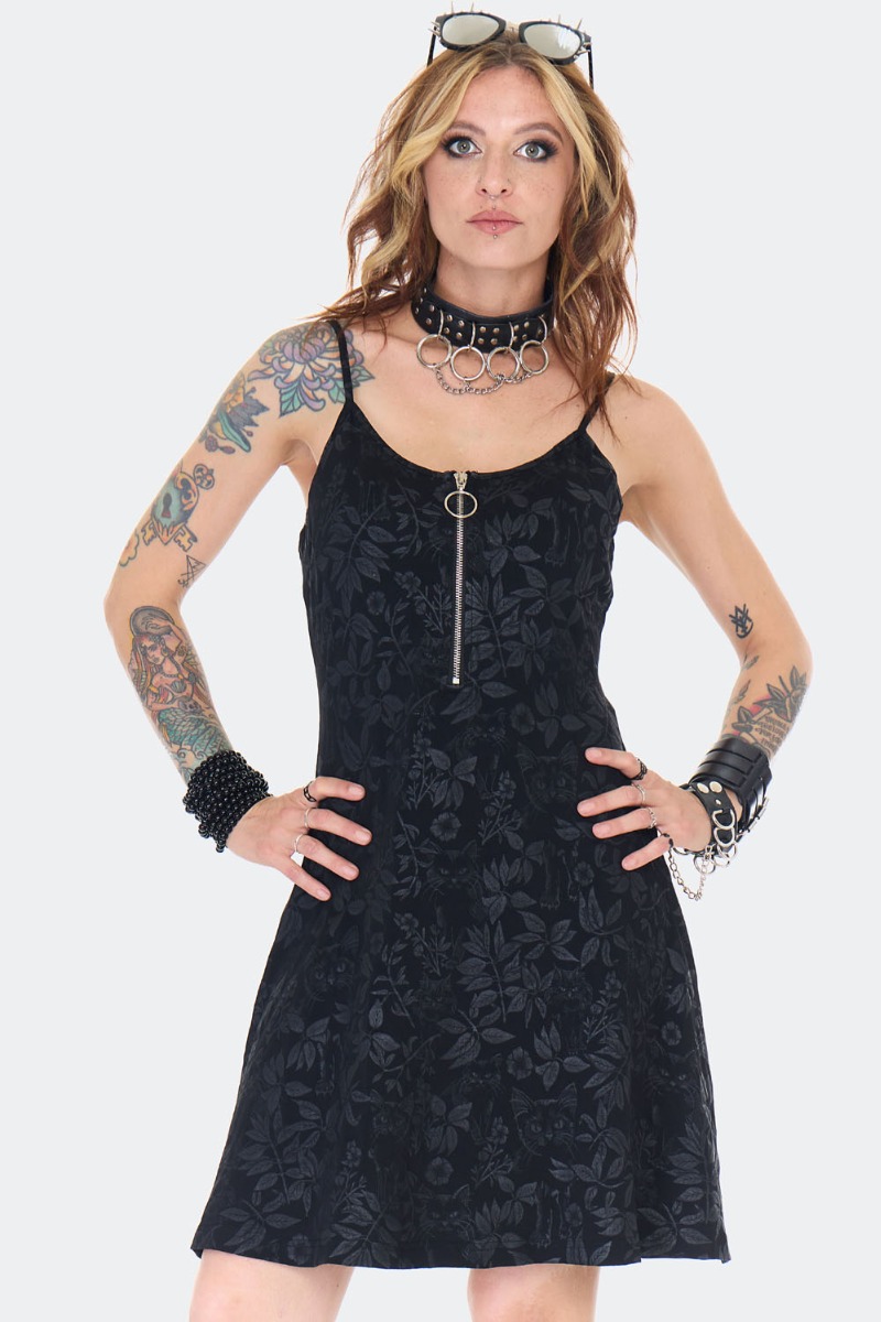 Magic Garden Cat Print Skater Mini Dress