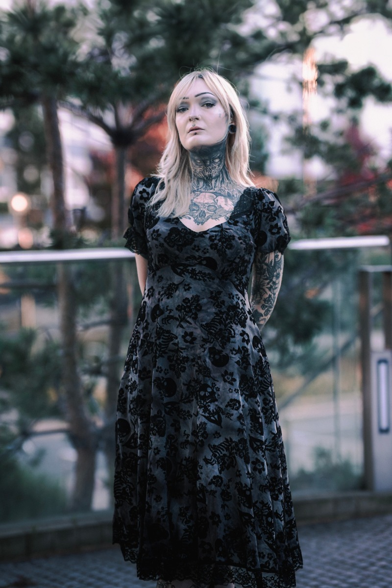 Flocked Skull Lace Trim Midi Dress | Alternative Clothing Store | Gothic,  Punk, Metal, Rock