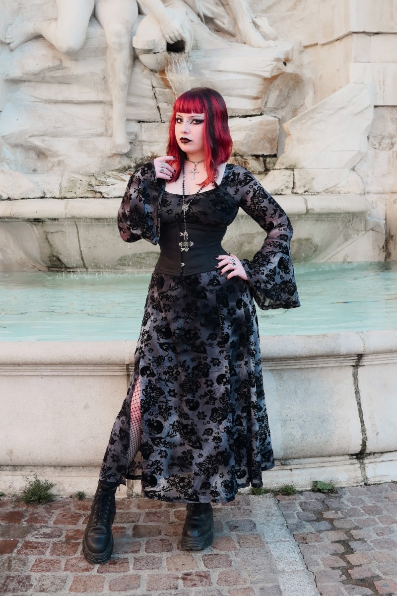 Flocked Skull Maxi Dress
