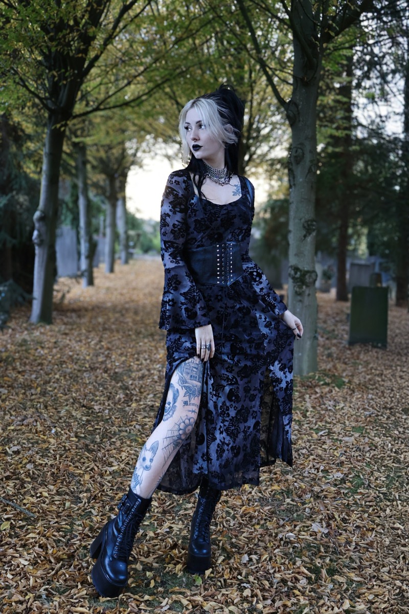 Flocked Skull Maxi Dress