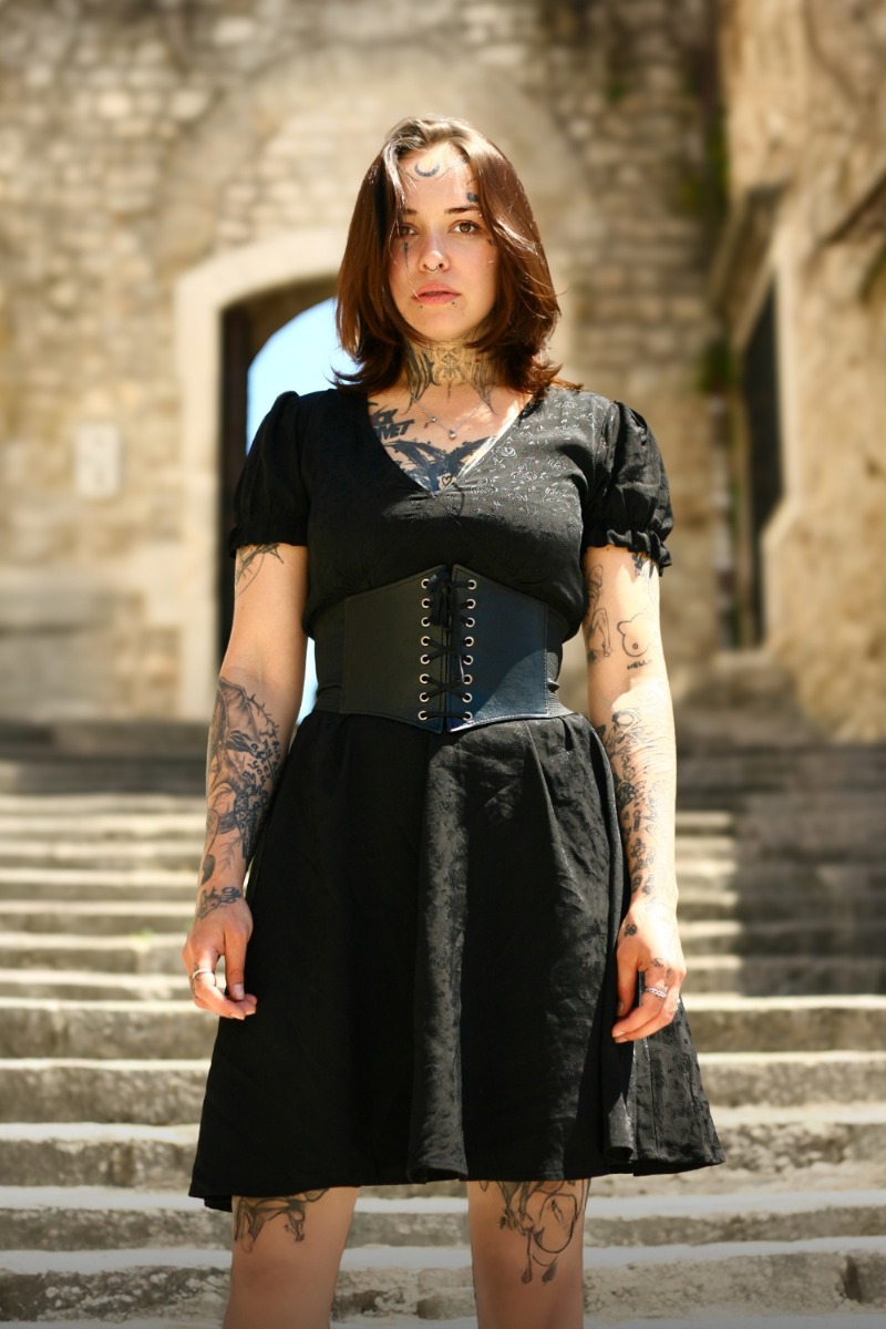 Gothic Rose Jacquard Babydoll Mini Dress