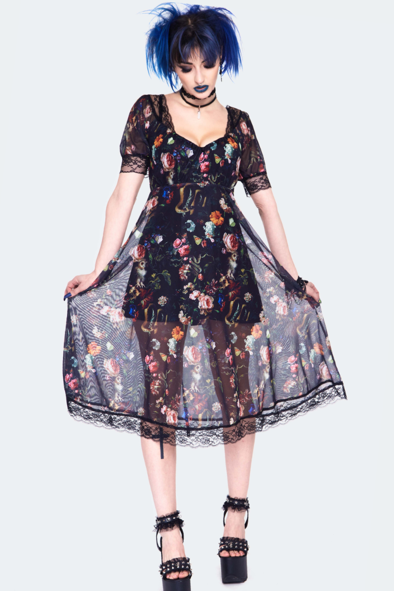 Night Garden Print Short Sleeve Dress