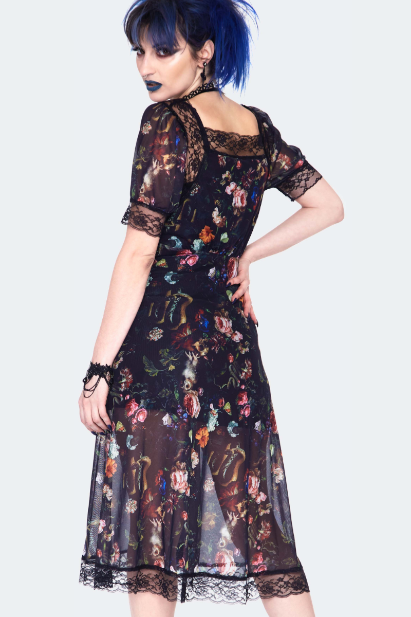 Night Garden Print Short Sleeve Dress