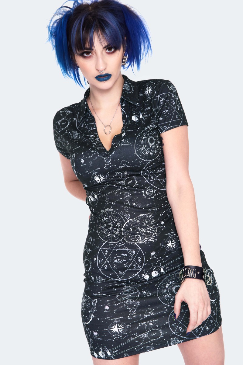 Alchemy cat print mini polo dress | Alternative Clothing Store | Gothic,  Punk, Metal, Rock