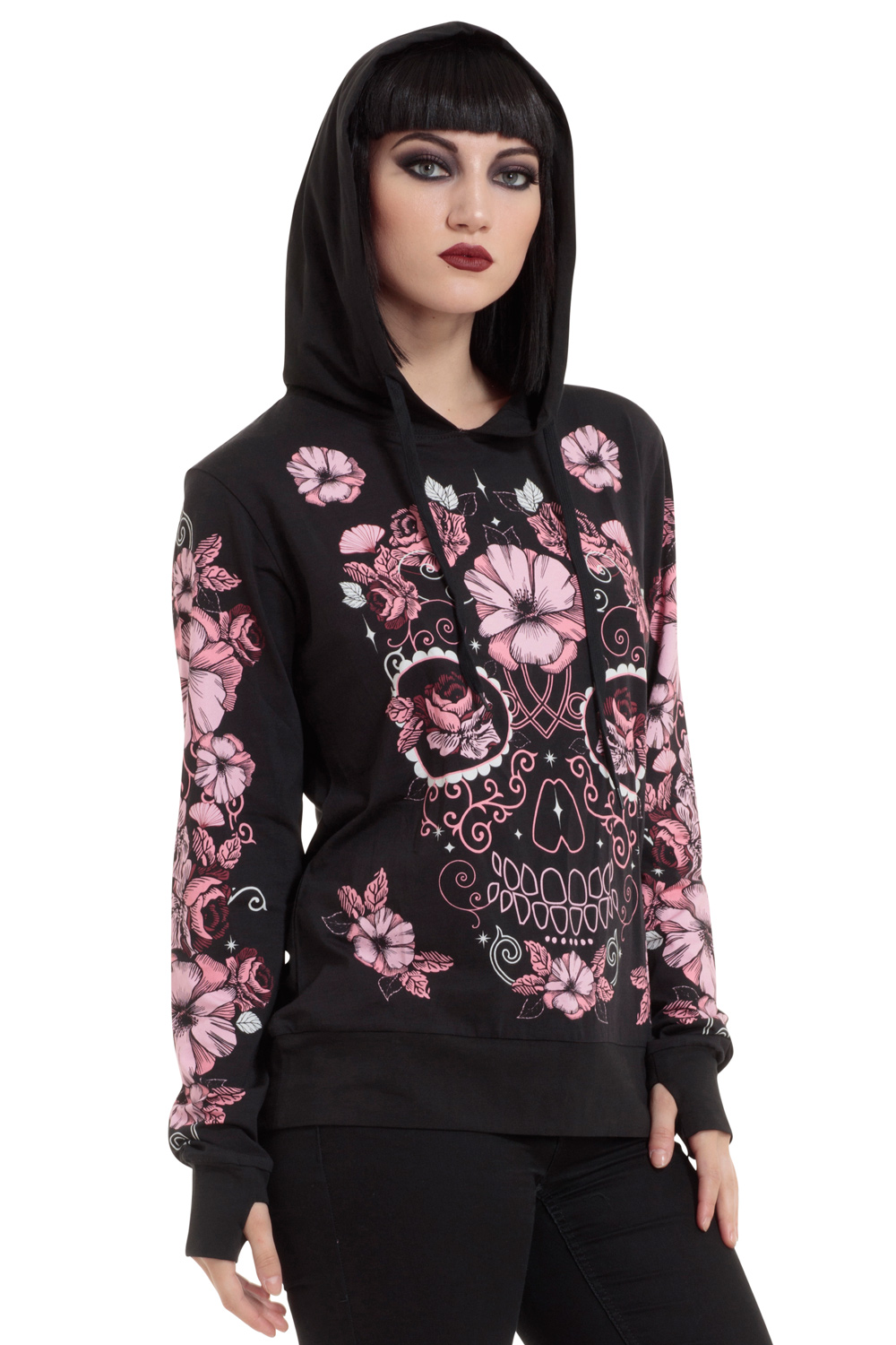Floral Rose Sugar Skull Skeleton Girly Pattern Print Women Men Pullover Hoodie