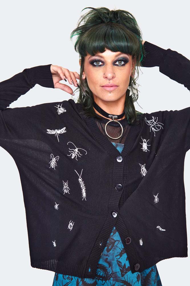 Insect Embroidered Slouchy Cardigan