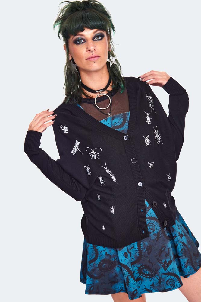 Insect Embroidered Slouchy Cardigan