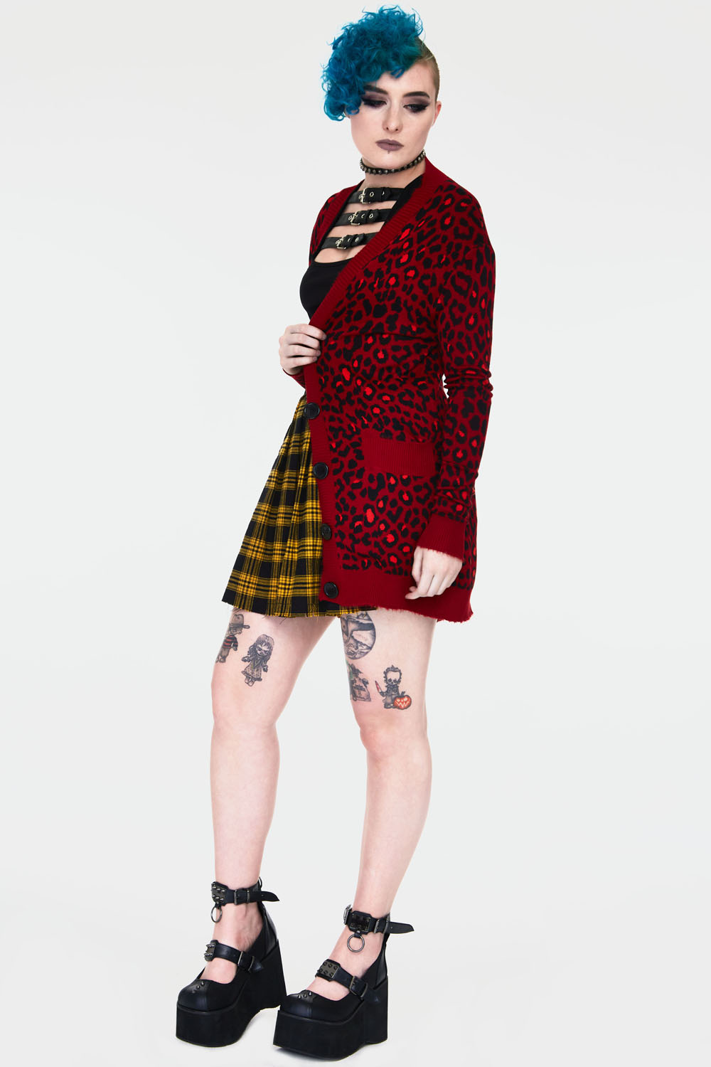 Jawbreaker Cardigan Oversized Donna – Stampa Leopardo Rosso E Nero – Maglia Rockabilly – Taglia Extra – Abbigliamento Ufficiale