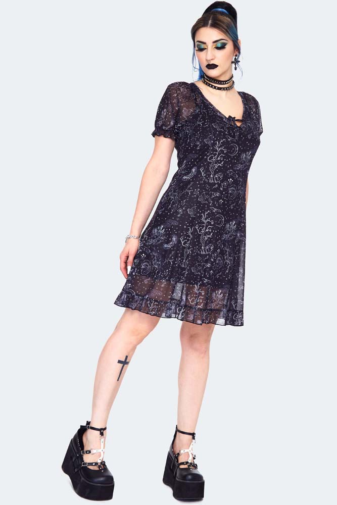 Night Forest Print Babydoll Dress