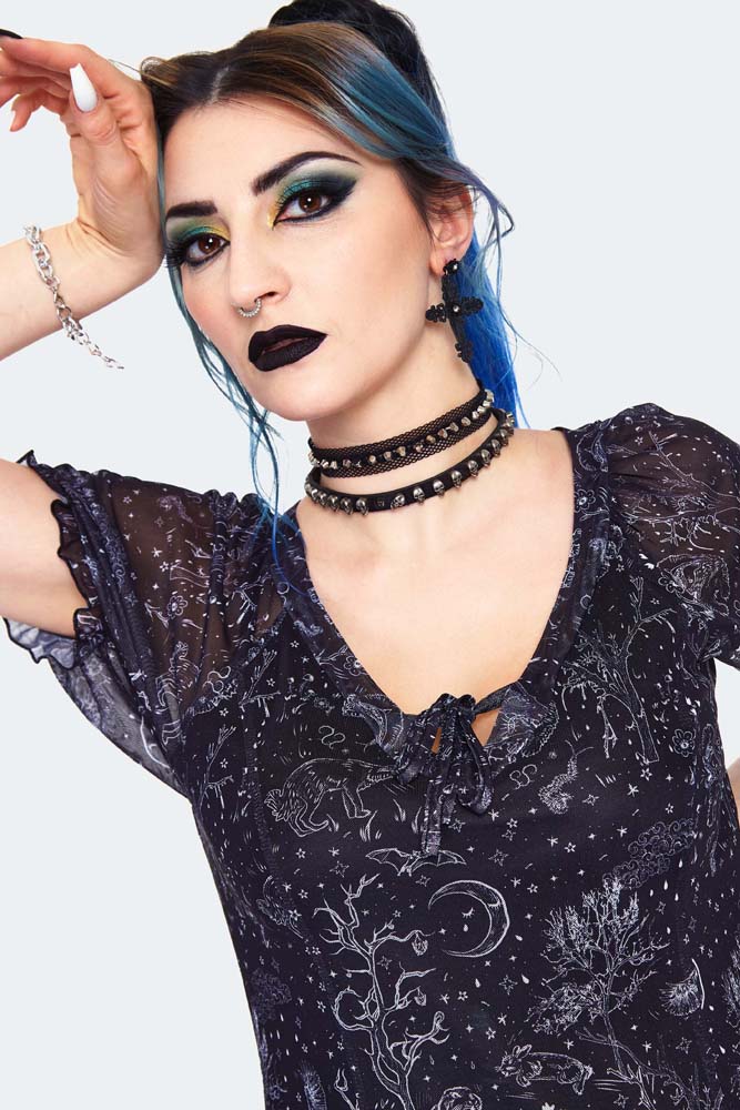 Night Forest Print Babydoll Dress