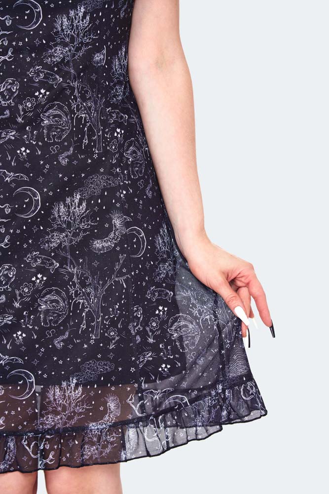 Night Forest Print Babydoll Dress