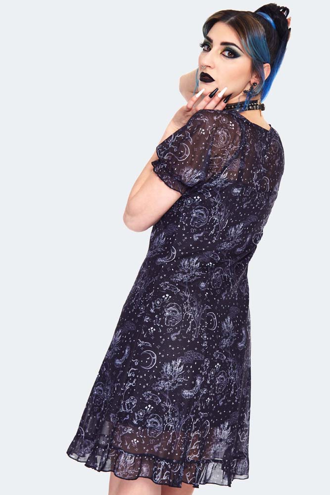 Night Forest Print Babydoll Dress