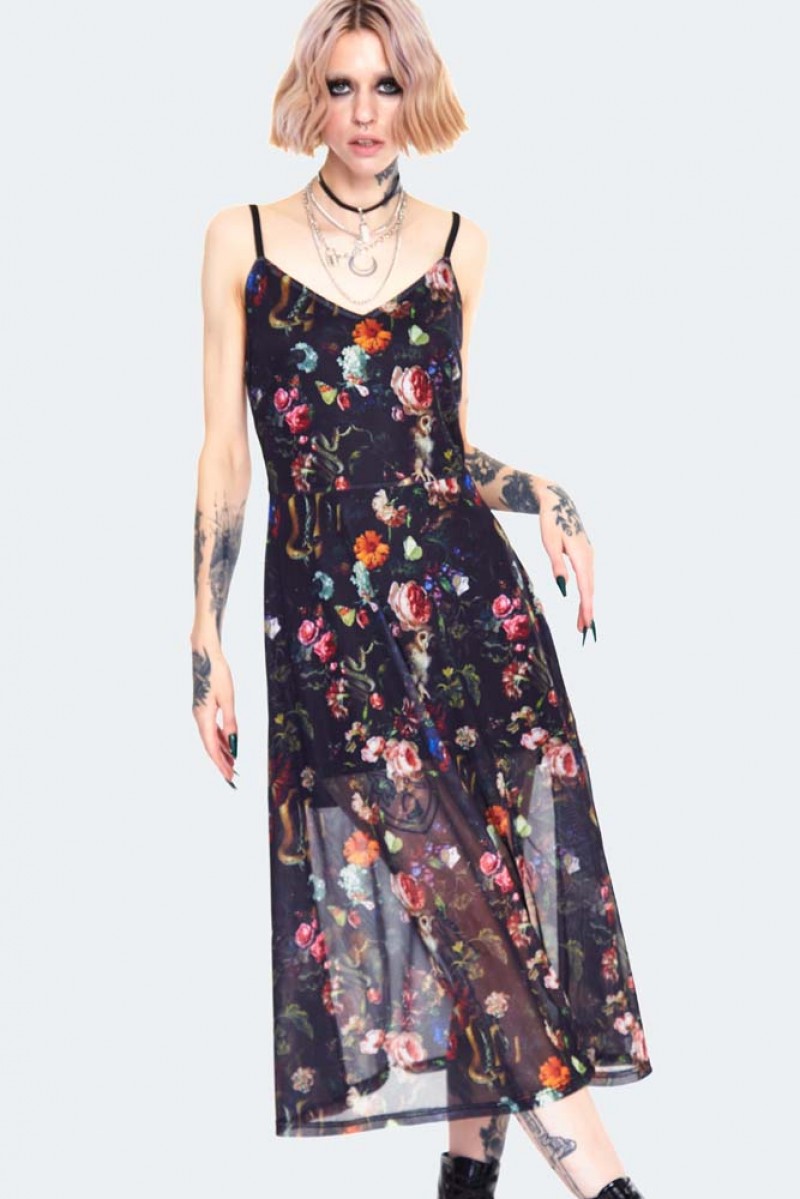 Night garden print midi dress with front open