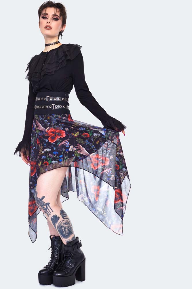Night Meadow Asymmetrical Mesh Skirt