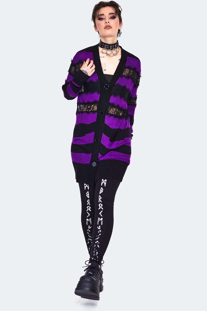 Oversized Stripe Purple Cardigan