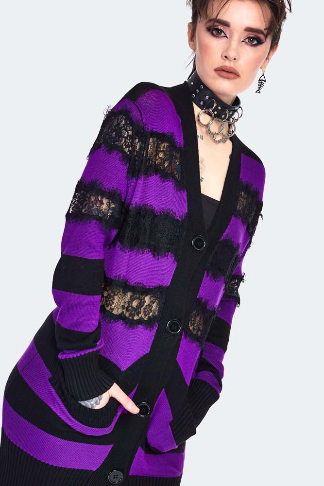 Oversized Stripe Purple Cardigan