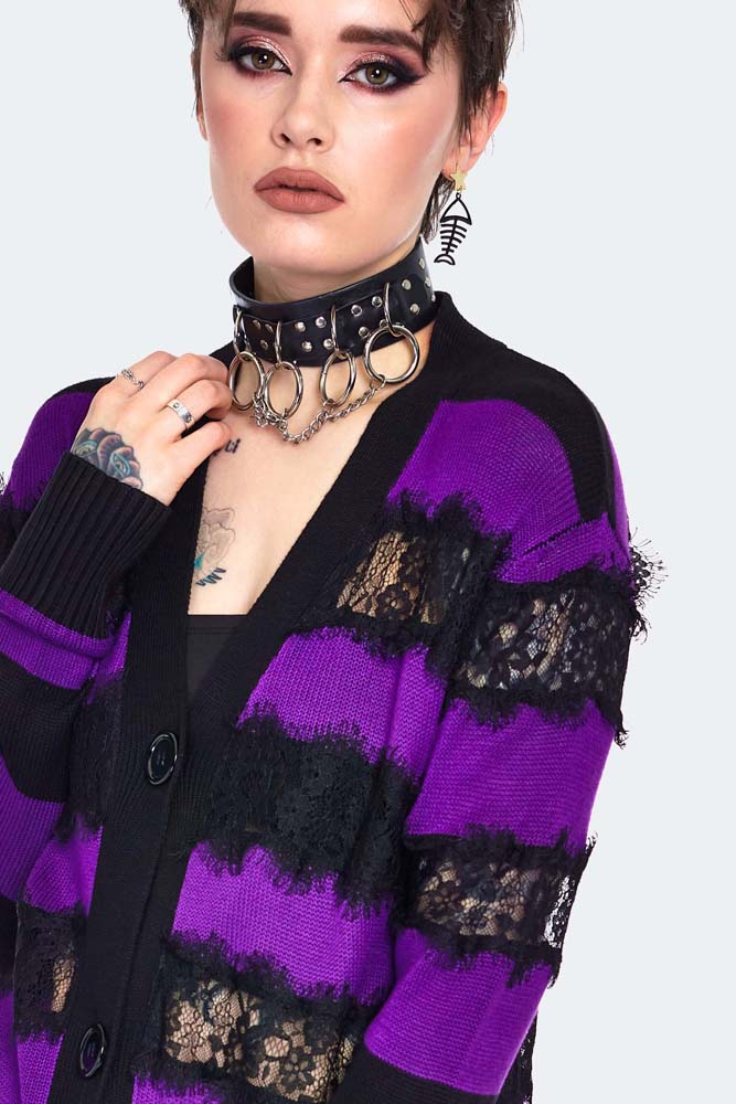 Oversized Stripe Purple Cardigan