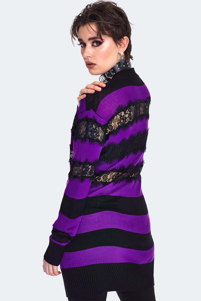 Oversized Stripe Purple Cardigan