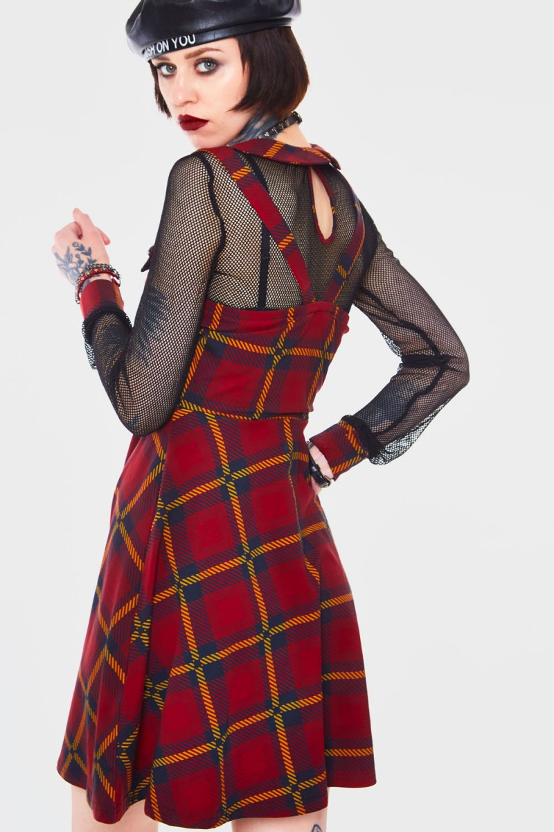Perfee Pocketed Plaid Overall Dress