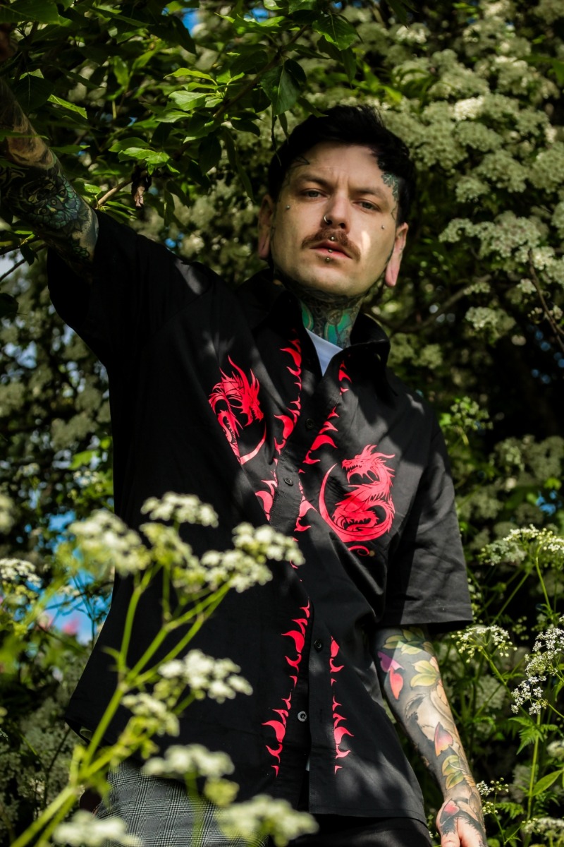 Dragon And Flame Printed Short Sleeve Shirt