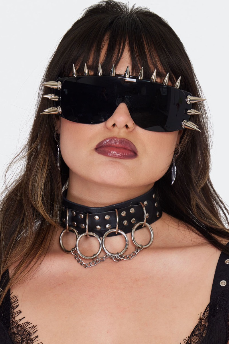 Spike Stud Oversized Black Sunglasses