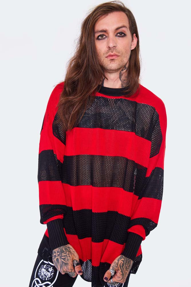 Red And Black Contrast Knit Oversized Jumper